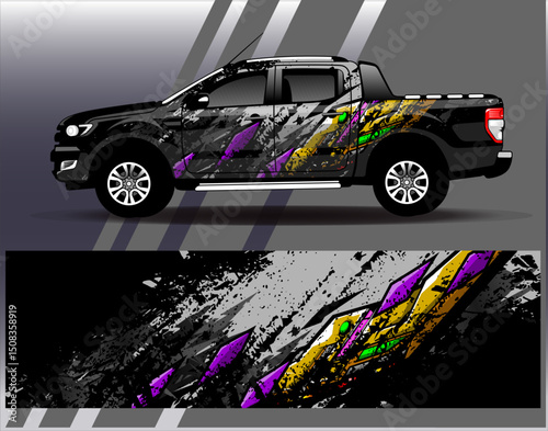 Car wrap design vector. Graphic abstract stripe racing background designs for vehicle, rally, race, adventure and car racing livery