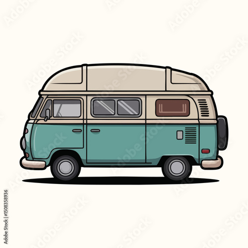 Vintage retro camper van isolated on white background. Vector illustration