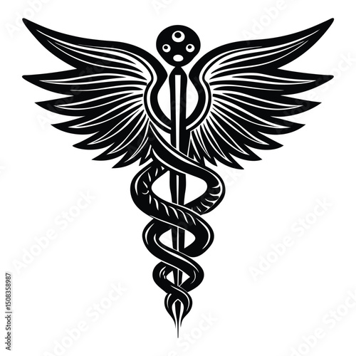 Caduceus with wings. Symbol of medicine and health.
