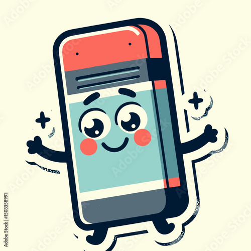 A cute, smiling cartoon eraser with a pink top and blue body, with sparkling accents. Ideal for websites/blogs on education, school supplies, corrections, or kids' content.