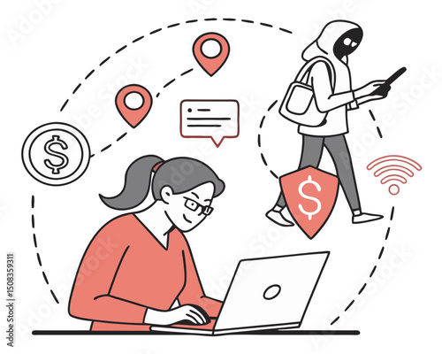 Cyber Theft and Online Fraud Illustration – Digital Crime, Hacking, and Data Breach Concept Art