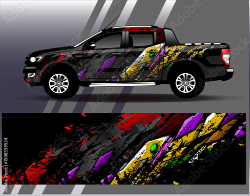 Car wrap design vector. Graphic abstract stripe racing background designs for vehicle, rally, race, adventure and car racing livery