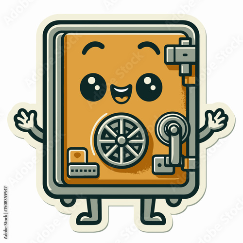 cheerful, anthropomorphic cartoon safe with a smiling face, arms, and legs. Ideal for websites/blogs on security, finance, data protection, storage, or kids' content.
