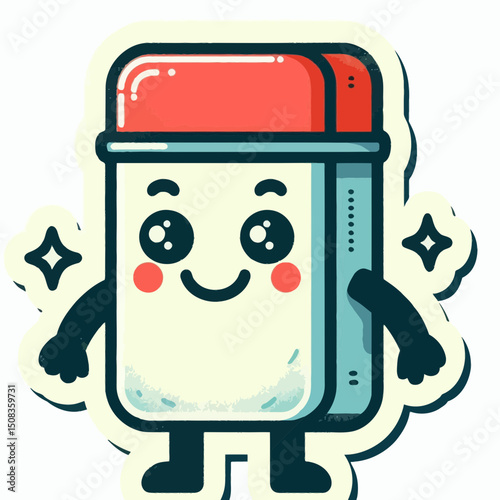 A cute cartoon battery character with a smiling face, arms, and legs, surrounded by stars. Useful for technology blogs, energy websites, or educational content.