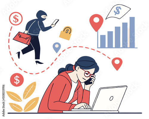 Cyber Theft and Online Fraud Illustration – Digital Crime, Hacking, and Data Breach Concept Art