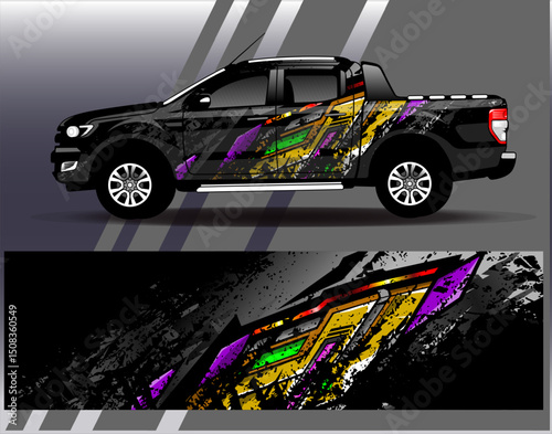 Car wrap design vector. Graphic abstract stripe racing background designs for vehicle, rally, race, adventure and car racing livery