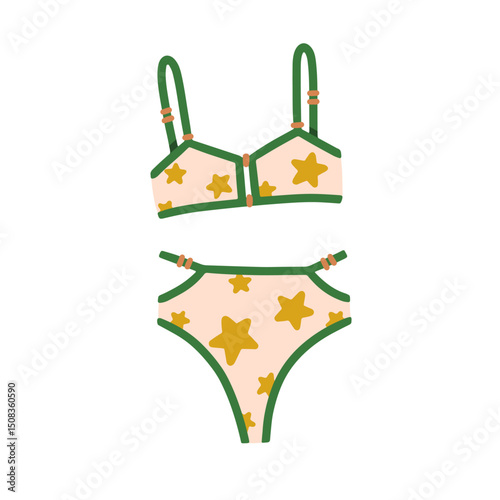 Women lingerie, underwear. Modern style bikini with star print, pattern. Bra ...