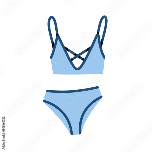 Lingerie, comfortable bra and panties. Bralette and pants undewear. Feminine underclothes. Two-piece swimwear, bikini, modern swimsuit for women. Flat vector illustration isolated on white background.