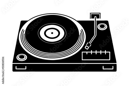 Minimalist Black and White Line Art of Record Player & Gramophone Turntable