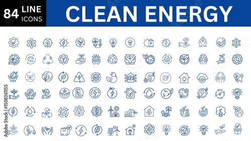 Clean Energy editable icon set. Editable stroke. Vector illustration .