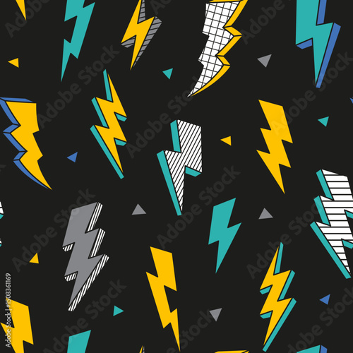 Lightning Bolts Seamless Pattern. Vector Thunder Seamless Repeat Design. 