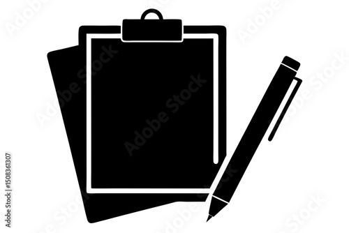 Minimalist Black and White Clipboard and Pen Silhouette Office Icon