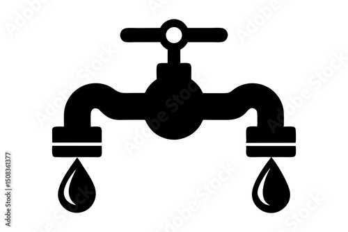 Minimalist Black and White Water Faucet Silhouette Line Art Vector
