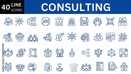 consulting editable icon set. Editable stroke. Vector illustration.