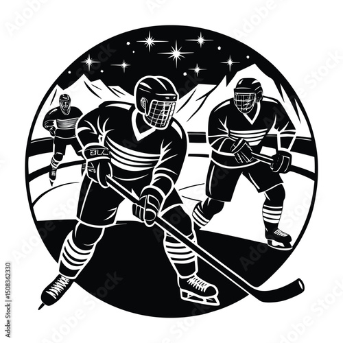 Hockey players, hockey players on the ice, vector illustration.