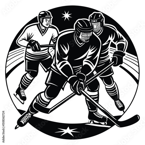 Hockey players, hockey players on the ice, vector illustration.