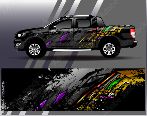 Car wrap design vector. Graphic abstract stripe racing background designs for vehicle, rally, race, adventure and car racing livery