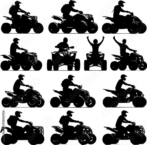 ATV silhouettes. Sportsman riding quad bike silhouettes. EPS 10 version.