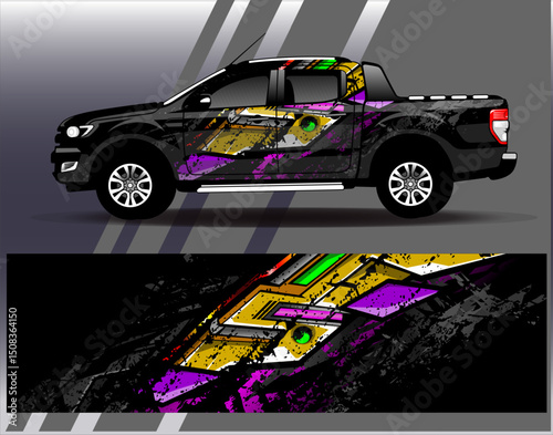 Car wrap design vector. Graphic abstract stripe racing background designs for vehicle, rally, race, adventure and car racing livery