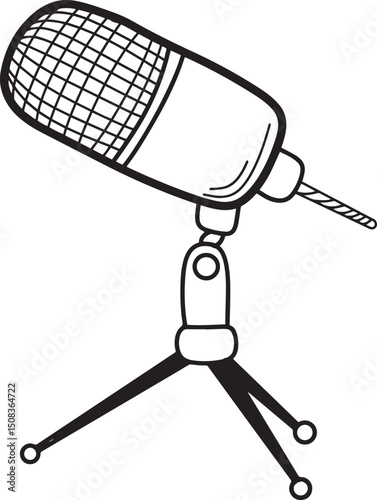 podcast element illustration hand drawn sketch vector, music, sound, headphone, mic coffee