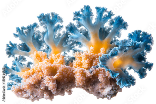 Fototapeta Naklejka Na Ścianę i Meble -  Soft coral with blue and orange polyps underwater on transparent background
