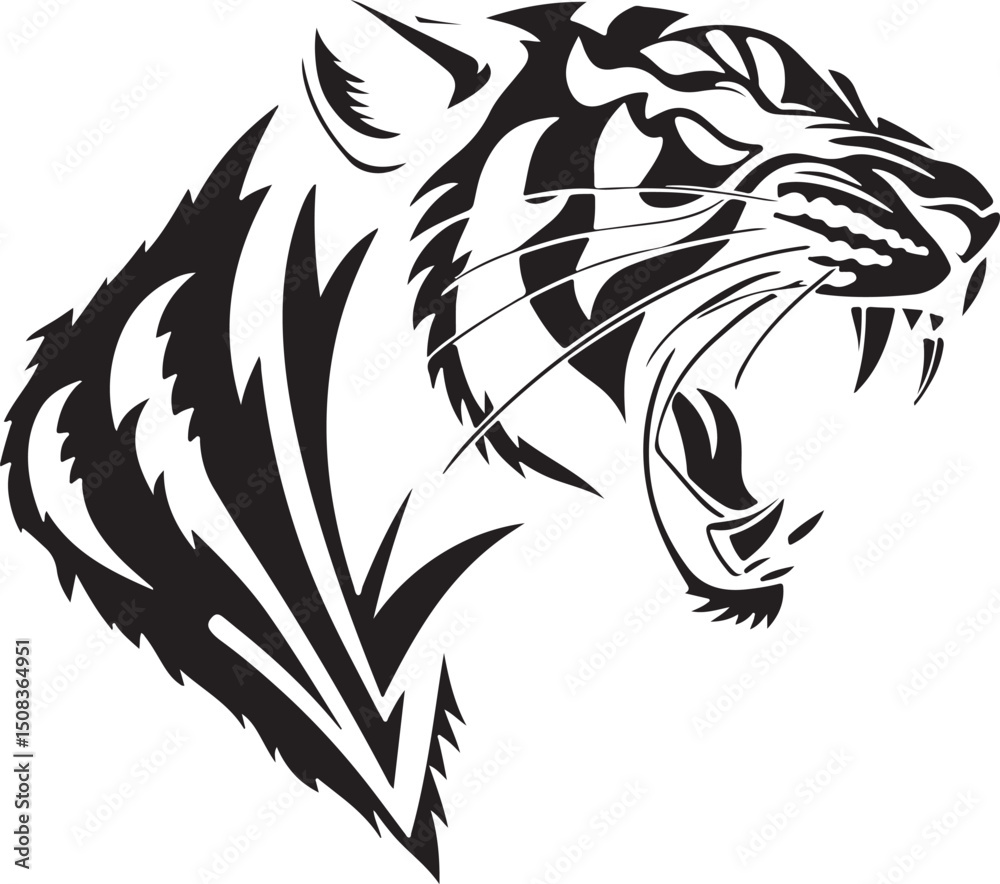 Fototapeta premium Growling Tiger Face in Dramatic Silhouette Style