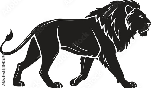 Lion Walking Gracefully in Side Silhouette
