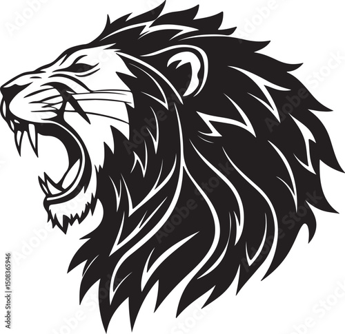 Roaring Lion Face in Bold Silhouette Style