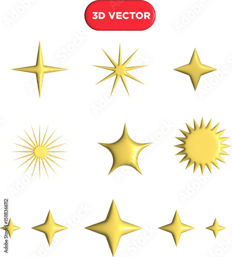 3d Render star icon set for Customer review,badges,Feedback Etc