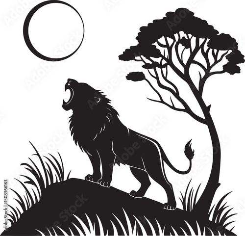 Roaring Lion Towards Sky in Bold Silhouette