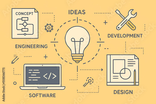 Business infographic icons set with vintage style and innovation concept
