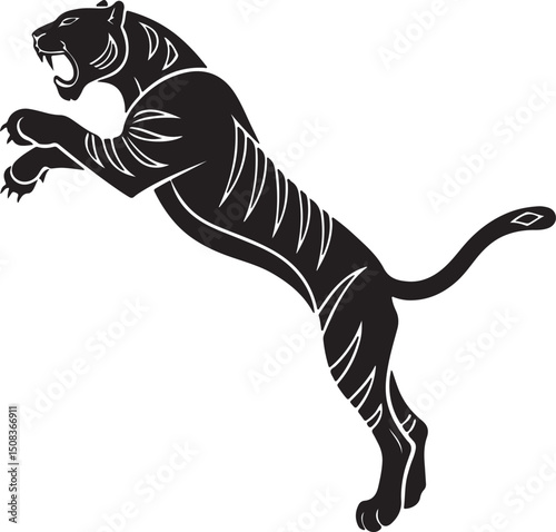 Tiger in Mid Walk Motion Silhouette Design