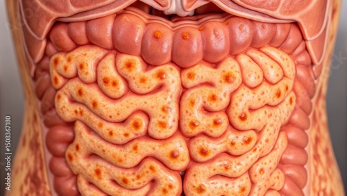 Leaky Gut concept. Detailed anatomical view of human intestines.