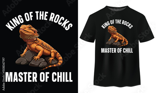 King of the Rocks Master of Chill Bearded Dragon T-Shirt Design Vector Art