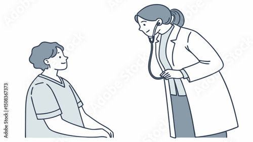 Doctor examining patient with stethoscope during medical consultation in a clinic setting scene