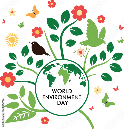 World Environment Day , Celebrate Nature and Sustainability, green planet earth with trees
