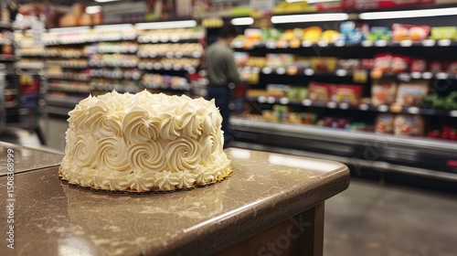 Wallpaper Mural A beautifully frosted cake rests on an empty grocery store counter, untouched and alone in the vast space Torontodigital.ca