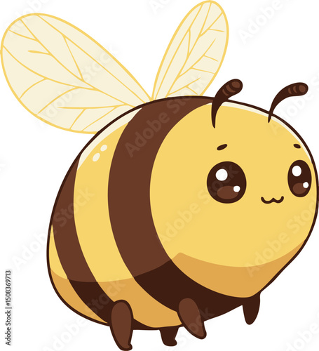 Cartoon bee chubby striped body cute face big eyes small mouth antennae  light yellow wings