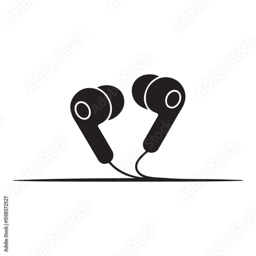 A pair of wireless earbud headphones line art vector icon for apps and websites, Vector black silhouette. with white background