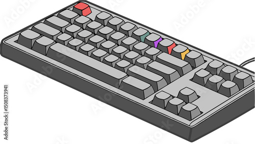 Close-up vector illustration of a single mechanical keyboard with RGB lighting showcasing detailed key switches