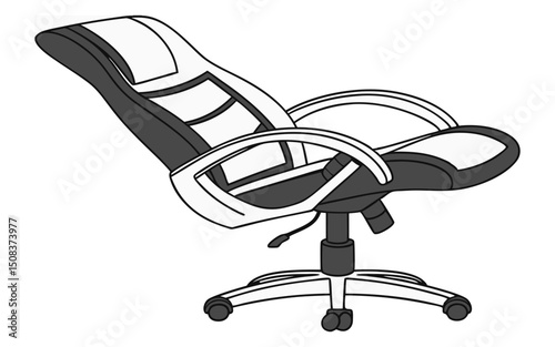 Vector illustration of a modern ergonomic office chair with adjustable features and wheels for workplace use