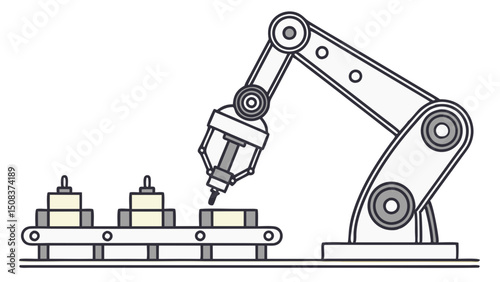 Vector illustration showing a robotic arm in action placing items with precision and automation