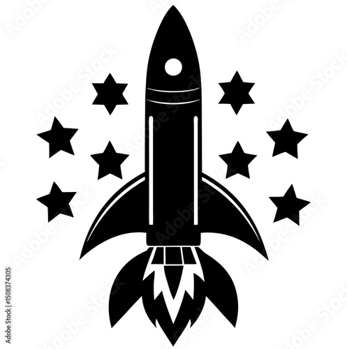4th of July rocket burst icon in silhouette design for holiday greeting cards, ads, and social content.