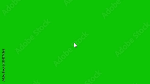 Pixel-style animation of a mouse cursor appearing on a green screen background, performing a single click, and disappearing. Minimal, retro UI style. Seamless looping animation.