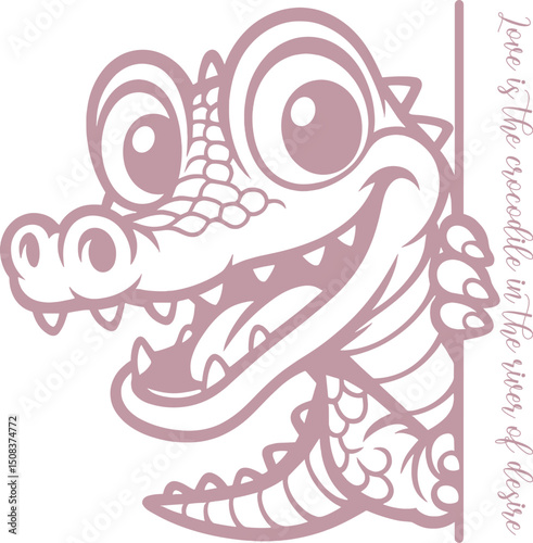 Vector illustration of a cute baby crocodile with love quote 