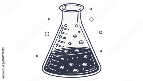 Vector illustration of a laboratory flask with bubbling liquid and small bubbles, perfect for science concepts