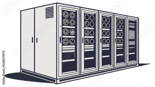 Vector illustration of a server rack filled with blinking lights, perfect for IT and data center concepts
