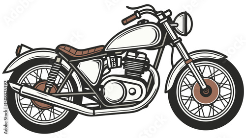Vector graphic of a vintage motorcycle with chrome detailing and retro design, perfect for classic automotive themes and nostalgic transport concepts