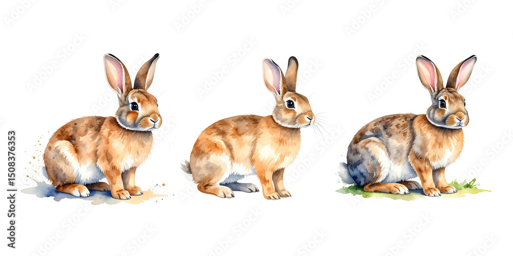 Cartoon watercolor illustration of rabbit. Animal clipart illustration. Cartoon watercolor illustration of rabbit. Animal clipart illustration.
