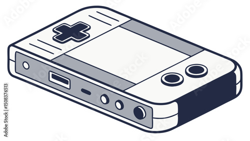 A handheld gaming console showing buttons and screen for portable gaming